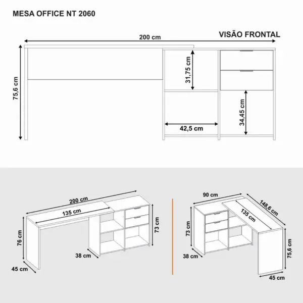 Mesa Office Nt 2060 Em L - Notável - Imagem 3
