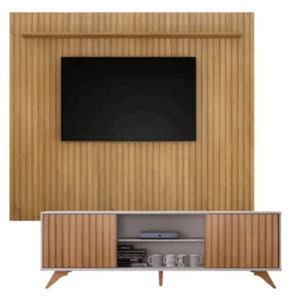 Rack Manaus com Painel Vitória para TV até 75 Polegadas 100% MDF Ripado - Valdemóveis - Imagem 2