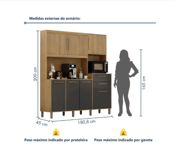 Armário de Cozinha 7 Portas 2 Gavetas Quartzo - Valdemóveis - Imagem 2
