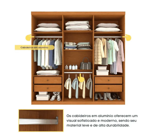 Guarda Roupa Casal Lagos 6 Portas 4 Gavetas - Tcil - Imagem 4
